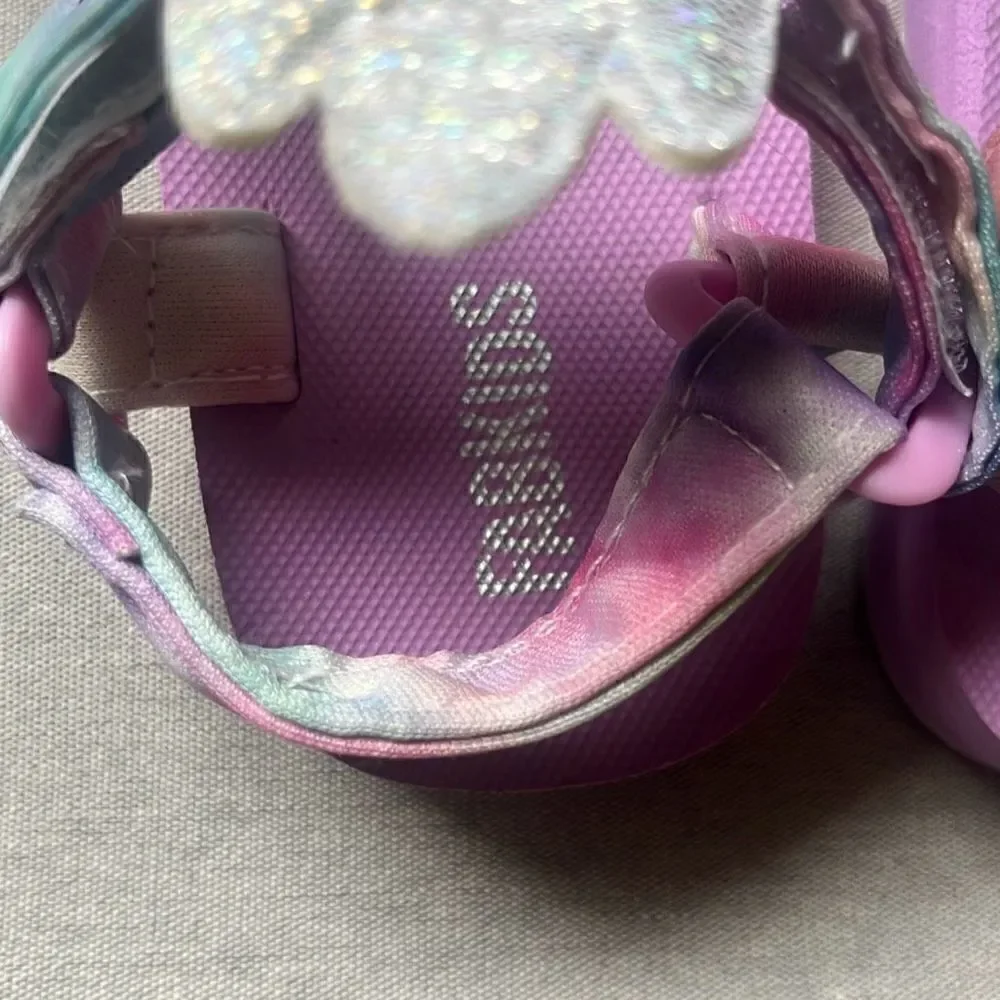 Fabkids Girls 11/12 Purple Tie Dye‎ Unicorn Slip On Platform Sandals